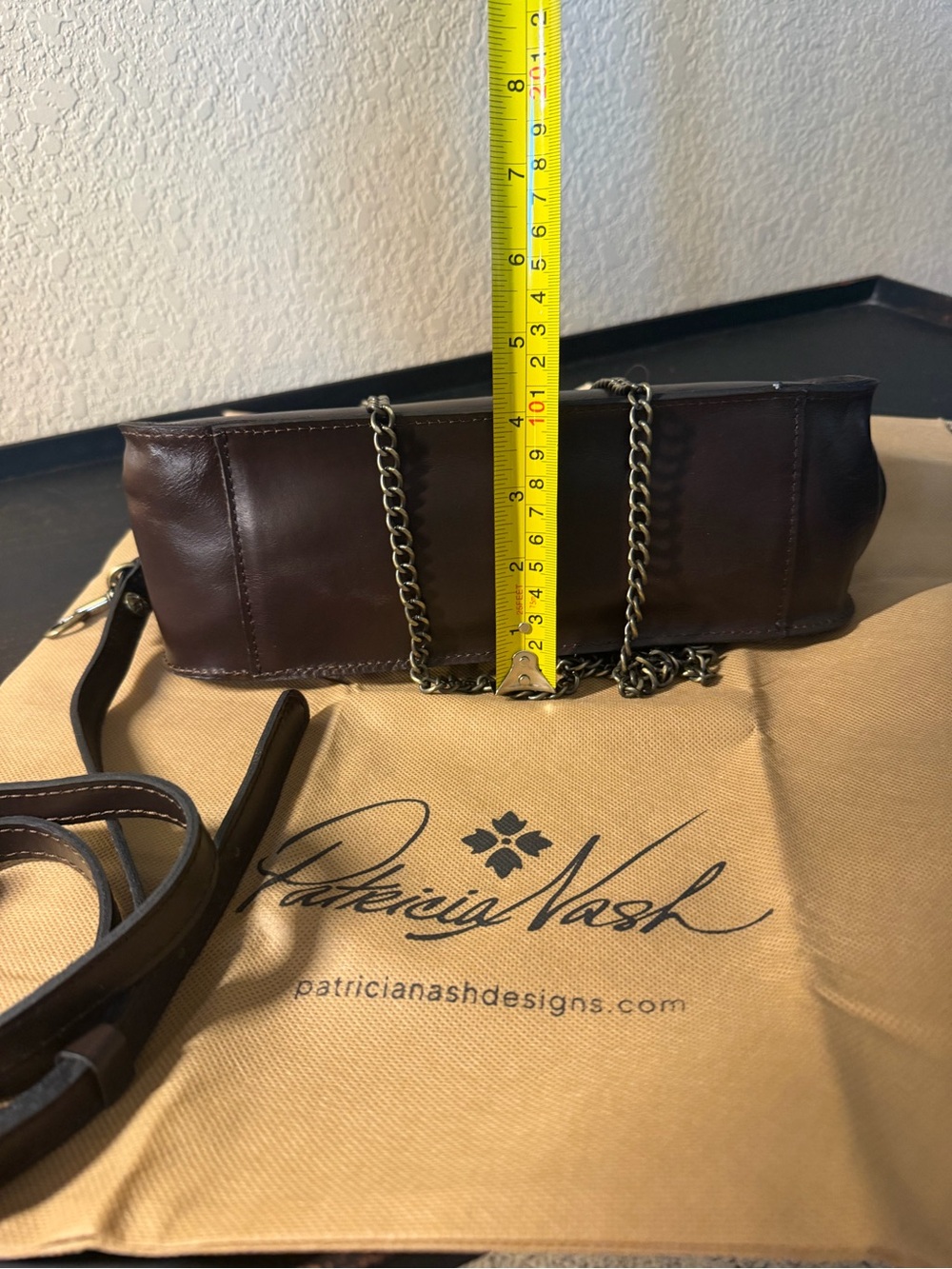 Patricia Nash Iridessa Choco Brn Leather Frame Crossbody Antique Gold Hardware - Picture 14 of 16